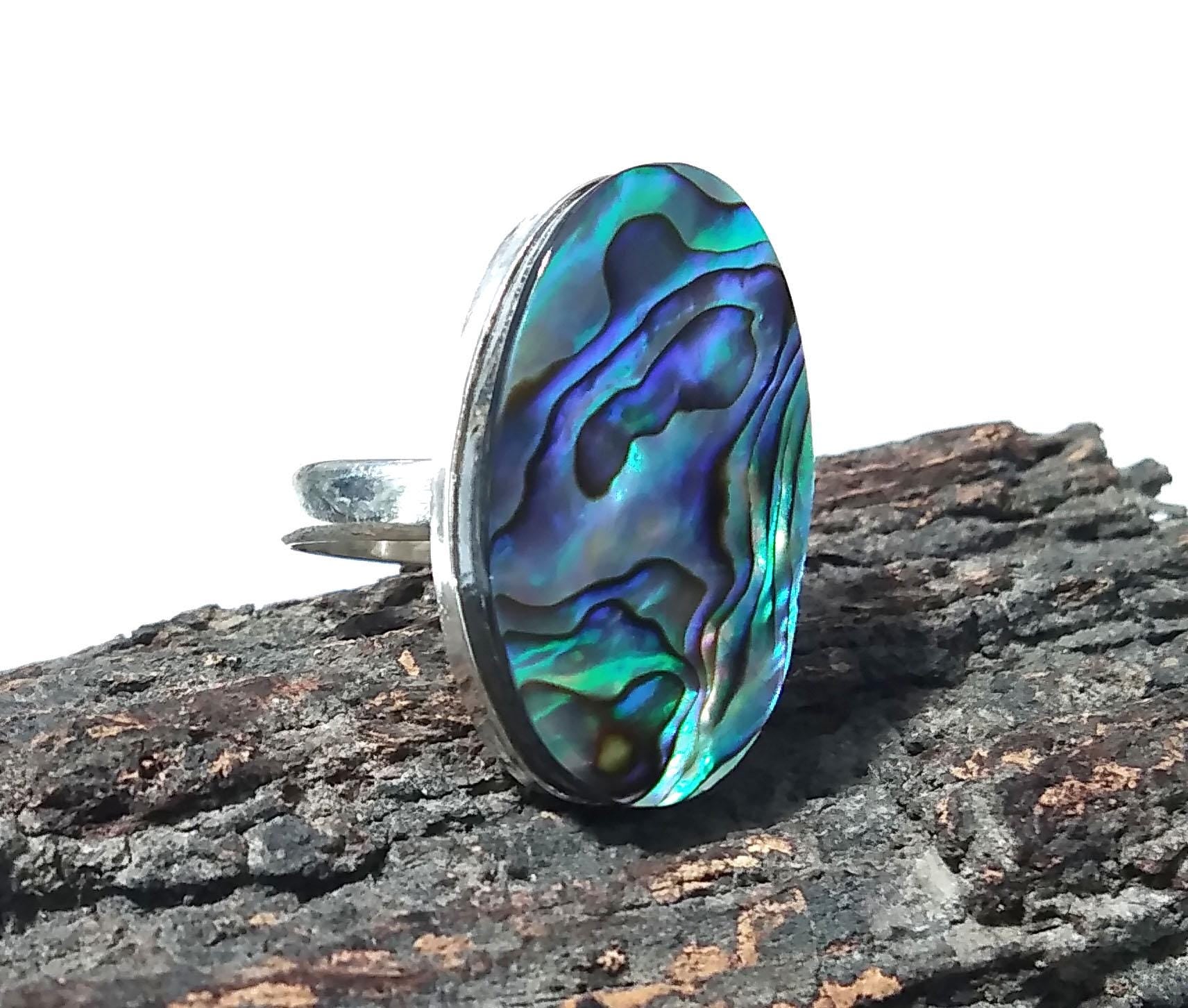 Natural Abalone Shell Gemstone Ring, 925 Solid Starling Silver Ring, Abalone Shell Stone Size 27x17mm Handmade Silver Ring, Birthday Ring